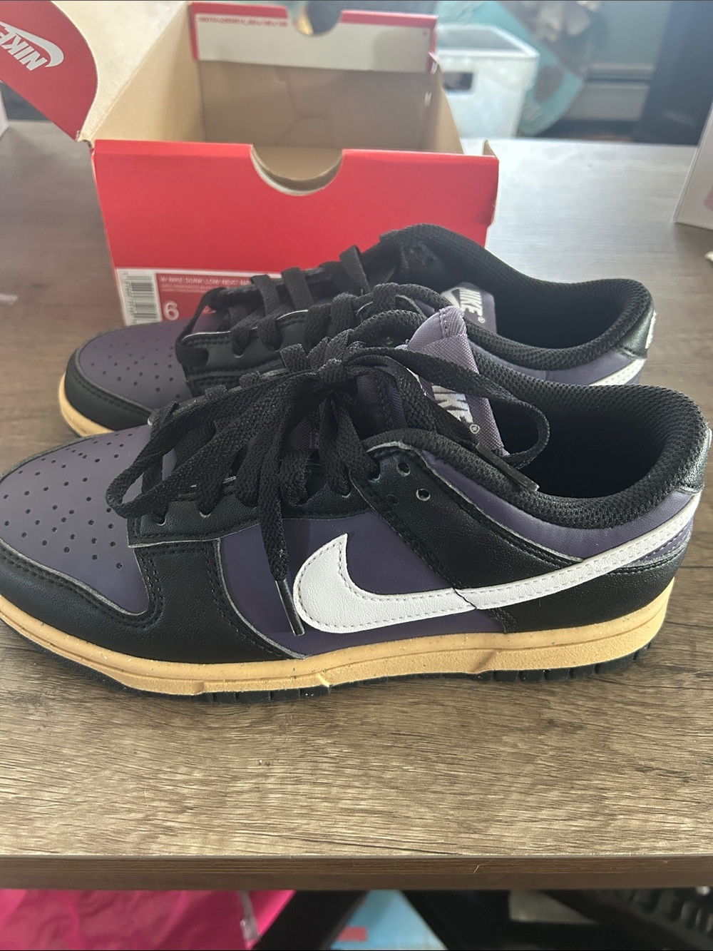 Nike Womans Dunks Low Next Nature in the colors Dark Raisin , black & white
